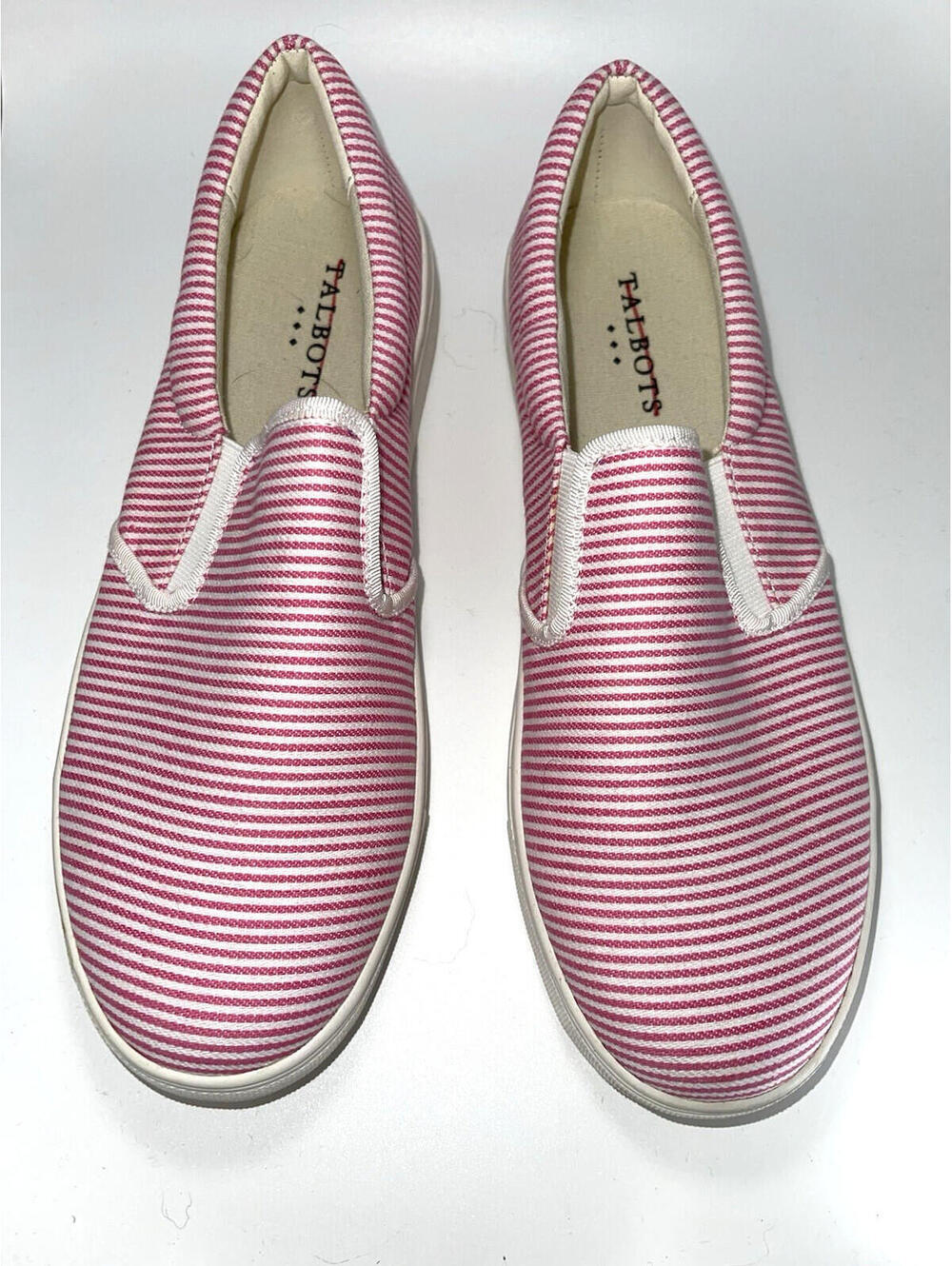 Talbots Women's 9M Slip On Sneakers Pink White Pinstripe Canvas Comfort Shoes